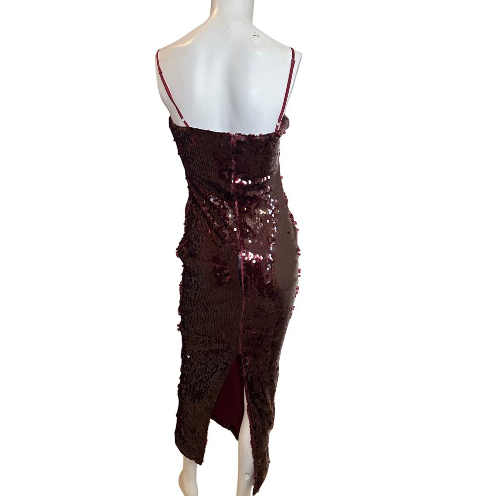 Runaway The Label Burgundy Sequin Midi Dress Revolve NWT Side Slit S US 4 - Picture 6 of 13